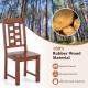 Wooden dining chair with a solid rubber wood frame in walnut finish, featuring a curved backrest for comfort and.