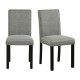 Set of 2 wooden dining chairs with gray fabric, nailhead trim, and bent wood legs for stylish seating in any space.