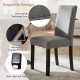 Gray wooden dining chair with decorative nailhead trim and non-slip foot pads, ideal for home or cafe settings.