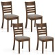 Set of 4 wooden dining chairs with upholstered seats, brown rubber wood frame, ideal for kitchen or dining room use.
