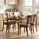 Set of 4 brown upholstered dining chairs with rubber wood frame, featuring high backrest and padded seats for comfort.