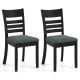 Set of 2 black wooden dining chairs with upholstered seats, featuring a high backrest and slatted design for comfort.