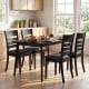 Black wooden dining chair featuring a thick padded seat and slatted curved back, ideal for comfortable dining.
