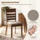 Wooden dining chair with upholstered seat, rubber wood frame, and slatted back for comfort in kitchen or dining room.