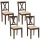 Set of 4 wooden dining chairs with walnut finish and upholstered seats for kitchen or dining room use.