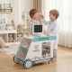 Wooden doctor playset with cart, featuring realistic medical accessories for imaginative role-play for kids aged 3+.
