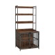 Wooden dog crate furniture in rustic brown with storage shelves, double doors, and sturdy metal frame for small to.