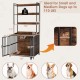 Wooden dog crate furniture in rustic brown with double doors and three shelves, ideal for small and medium dogs up to.