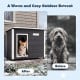 Wooden dog house with a natural spruce wood frame and openable asphalt roof, providing a cozy outdoor retreat for pets.