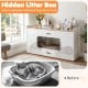 Wooden hidden cat house cabinet with two drawers and doors, designed for litter box concealment and odor control.