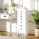White wooden jewelry armoire with seven drawers and swing doors, offering ample storage for all types of jewelry.