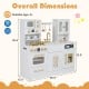 Overall dimensions of the wooden kids kitchen playset in white with realistic features, designed for safe imaginative.