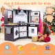 Wooden kids play kitchen playset with realistic lights and sounds, promoting creativity and parent-child interaction.