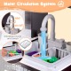 Wooden kids play kitchen playset featuring a 360° rotatable faucet with automatic water circulation for interactive.