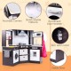 Wooden kids play kitchen playset in coffee color with realistic lights, sounds, and rounded corners for safe play.