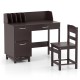 Kids study desk and chair set in dark brown, featuring a solid pine frame, drawer, and two storage cabinets for.