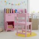 Pink wooden kids study desk and chair set with book sorters and spacious drawer for organized school supplies.