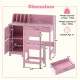 Wooden kids study desk and chair set in pink with book sorters, spacious drawer, and ergonomic design for ages 3+.