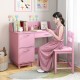 Pink wooden kids study desk and chair set with storage, designed for ergonomic support and organized study space.