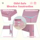 Wooden kids study desk and chair set in pink with solid pine legs, rounded corners, and spacious storage for school.