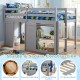 Wooden low kids loft bed in gray with LED lights, security guard rail, and spacious under-bed play area for imaginative.