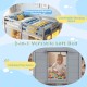 Wooden low kids loft bed in gray with LED lights, spacious under-bed play area, and safety guard rail for secure.