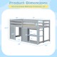 Dimensions of the gray wooden low kids loft bed with LED lights, featuring ample under-bed storage and safety guard.