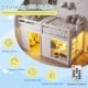 Wooden low kids loft bed in white with LED lights, featuring 20 colors and adjustable brightness for imaginative play.