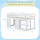 Wooden low kids loft bed in white with LED lights, featuring spacious under-bed area and ample storage for toys and.