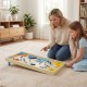 Wooden pinball machine with colorful shapes and three metal balls, perfect for family fun and skill development.
