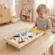 Wooden pinball machine with vibrant colors and 3 metal balls, designed for kids and adults, promoting hand-eye.