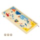 Wooden pinball machine with colorful design, includes 3 metal balls, spring launcher, and flipper controls for family.