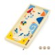 Wooden pinball machine featuring colorful tracks and flippers, includes 3 metal balls for family fun and skill.