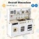 Wooden play kitchen for kids with realistic lights and sounds, featuring stove, sink, and ample storage for imaginative.