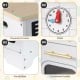 Rounded corners and sturdy base of the white wooden play kitchen for kids, enhancing safety and reliability during.