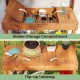 Wooden potting bench with flip-up tabletop and hidden storage, ideal for gardening tasks and organization.