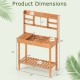Wooden potting bench dimensions with 3-tier shelf and sturdy construction, ideal for gardens and patios.