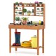 Wooden potting bench workstation with 3-tier shelf, sturdy construction, and ample storage for gardening tools and.