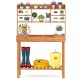 Wooden potting bench with 3-tier open shelf, sturdy construction, and flip-up tabletop for gardening tasks in brown.