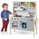 Wooden pretend play kitchen set for toddlers in gray with stove, sink, and storage, promoting imaginative play and.