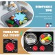 Removable sink with rotatable faucet and colorful toy fruits in the Wooden Pretend Play Kitchen Set for toddlers.