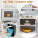Wooden pretend play kitchen set for toddlers featuring a microwave, oven, and ice maker for imaginative play.