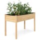 Wooden raised vegetable garden bed in natural fir wood, featuring 4 bottom drainage holes for optimal plant health.