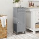 Gray wooden storage cabinet featuring a drawer and single-door with adjustable shelves, perfect for bathroom or living.