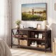 Wooden TV stand in rustic brown with open compartments, designed for TVs up to 55 inches, perfect for modern home decor.