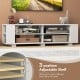 Wooden TV stand with eight open shelves, adjustable shelf, and modern design for TVs up to 65 inches in white finish.