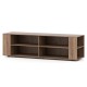 Wooden TV stand with 8 open shelves, light gray finish, designed for TVs up to 65 inches, ideal for modern living.