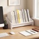 Wooden tilting bookcase in white, ideal for magazines and books, enhancing desktop organization and modern elegance.