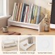 Small white wooden tilting bookcase organizer for magazines, featuring reinforced panels for stability on desktop.