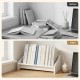 Wooden tilting bookcase in white, showcasing organized books on a desktop for a tidy and elegant workspace.